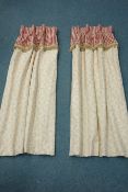 Peter Silk pair interlined cutains - quality beige patterned fabric with red/beige check tassel