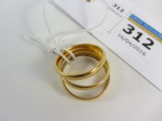 Three 22ct wedding bands hallmarked approx 8.