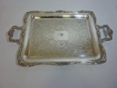 Large silver-plated two handled tray L60cm