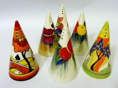 Set of six Bradford Exchange Clarice Cliff Centenary limited edition conical sifters 11cm