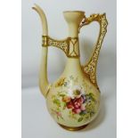 Royal Worcester ewer with floral decoration and dragon handle, date code c.