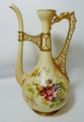 Royal Worcester ewer with floral decoration and dragon handle, date code c.