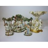 Early 20th century German three piece clock garniture with figural decoration H25.