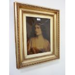 Late 19th century crystoleum portrait of a young woman signed A(ngelo) Asti 60cm x 50cm overall