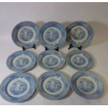 Set of nine matching 19th century Davenport blue and white plates D24cm (various dates)