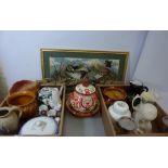 Classical design plaster bust, Burmantofts type hanging jardiniere, Victorian Jackfield type jug,