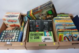 Two Matchbox model kit cars, car CD player, vintage computer gaming equipment,