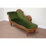 Edwardian walnut serpentine chaise longue, carved detail,