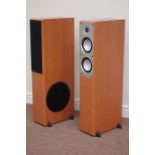 Pair Mordaunt Short 908 loudspeakers, in cherry wood finish casing,