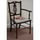 Edwardian mahogany elbow chair with tapestry seat