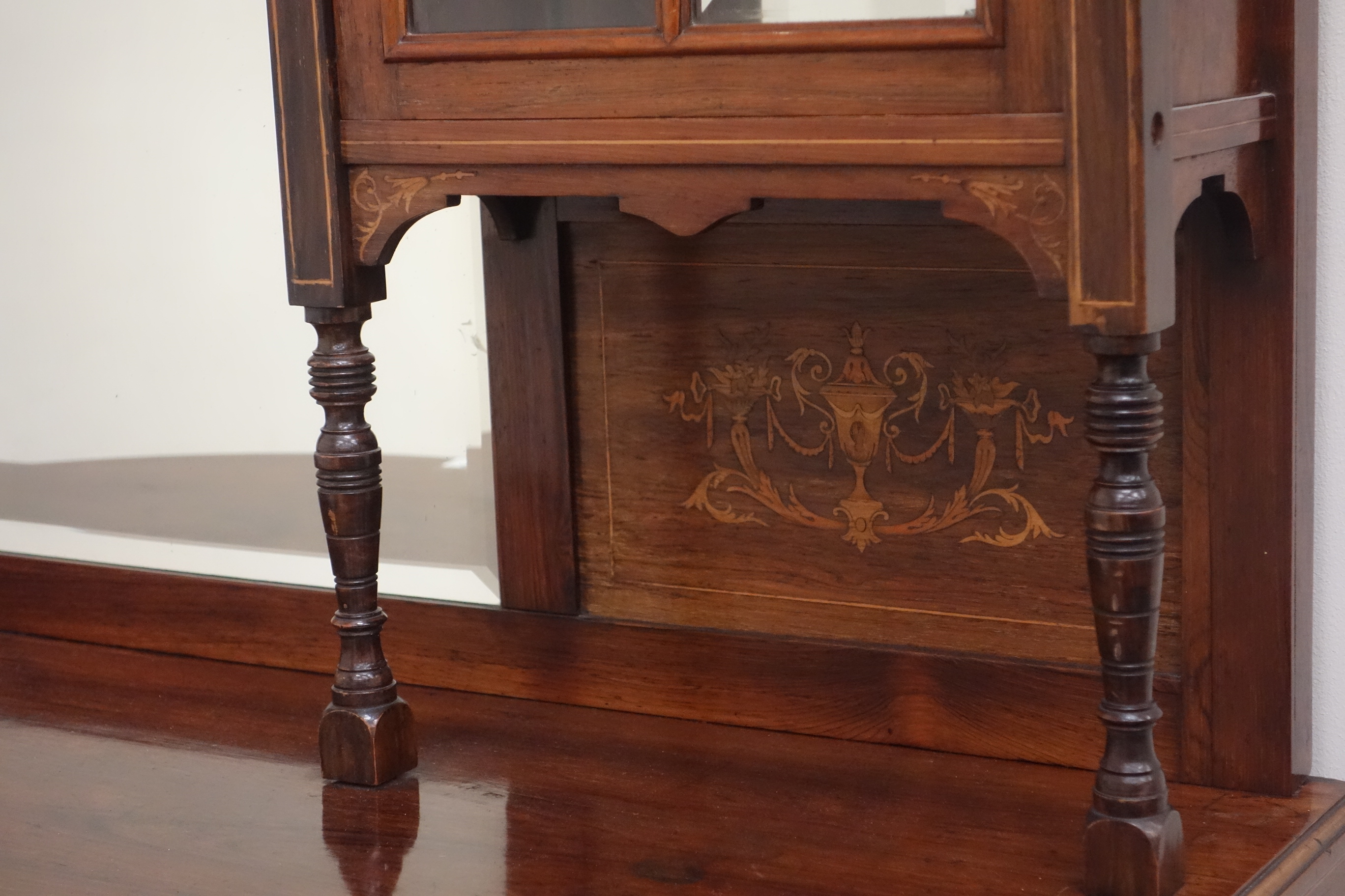 Edwardian inlaid rosewood break bow front bevelled mirror back dresser fitted with cupboard either - Image 2 of 3