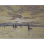 Boats in the Bay at Sunset, gouache signed and dated by Mary D Dakin 1925,