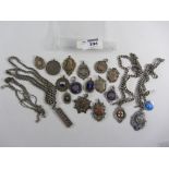 Early 20th century hallmarked silver football and other medals and watch chains