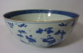 19th century Chinese blue and white porcelain bowl raised on circular foot,