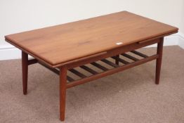 Vintage retro teak rectangular drawer leaf coffee table with undertier,
