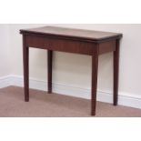 Georgian mahogany fold over top card table, raised on tapering gate leg base, W88cm, H71cm,