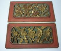 Near pair late 19th/early 20th century Chinese carved wood Peranakan wedding bed panels decorated