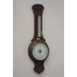 Early 20th century oak cased barometer, carved detail,