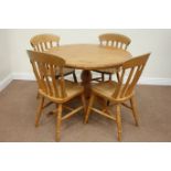 Waxed pine circular pedestal dining table (D107cm,