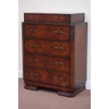 20th century walnut five drawer chest, W89cm, H119cm,
