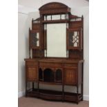 Edwardian inlaid rosewood break bow front bevelled mirror back dresser fitted with cupboard either