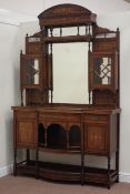 Edwardian inlaid rosewood break bow front bevelled mirror back dresser fitted with cupboard either