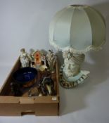 Table lamp in the form of a Moor, pair Parian type figures, Staffordshire flatback,