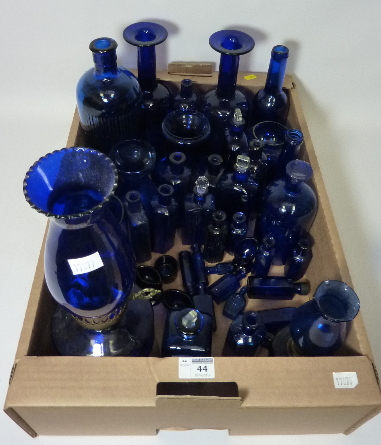 Pair Bristol Blue carafes,