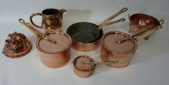 Helvetia copper pans, colander,