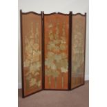 Edwardian mahogany framed three panel dressing screen,