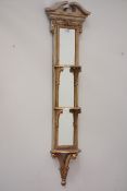 Classical style gilt and silvered finish pier glass mirror fitted with three shelves,