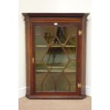 19th century inlaid mahogany corner display cabinet, enclosed by astragal glazed door,