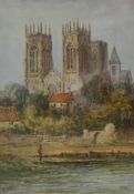 'York Minster', early 20th century watercolour signed by Edward Nevil 27cm x 18.