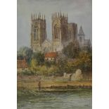 'York Minster', early 20th century watercolour signed by Edward Nevil 27cm x 18.