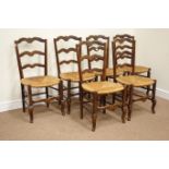 19th century French country oak ladder back chairs with rush seats,