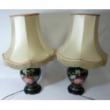 Pair table lamps with oriental style decoration (with shades) H64cm (This item is PAT tested - 5