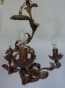 Pair three arm bronze finish leaf design centre light fittings H55cm