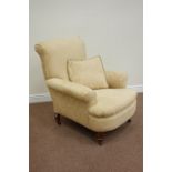 Edwardian armchair upholstered in beige chenille fabric,