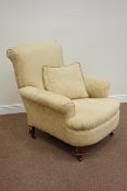 Edwardian armchair upholstered in beige chenille fabric,