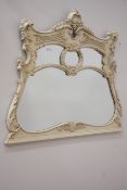 Large cream floral foliate overmantle mirror, W140cm,