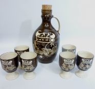 Rushton Studio Pottery 'Viking' motif jug and six goblets