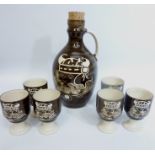 Rushton Studio Pottery 'Viking' motif jug and six goblets