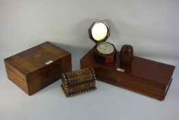 19th century inlaid walnut hinged top box (W30cm), Swiss inlaid music box,