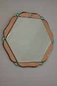 Art Deco period amber and green bevelled glass wall mirror,