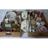 Edwardian dressing table set, decorative ceramics (predominantly pink), glassware,