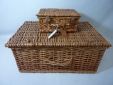 Wicker picnic hamper and a small Harrod's wicker hamper