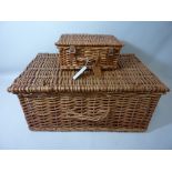 Wicker picnic hamper and a small Harrod's wicker hamper