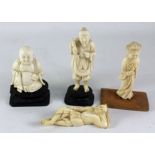 Four early 20th century Japanese carved ivory okimono approx 7cm