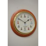 Circular wall hanging clock with Bryn Parry horse racing jockey uniform cartoons,