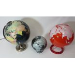 Illuminated desk top globe and two others (3)